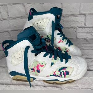 Nike Air Jordan VI 6 Retro 53390-153 Teal Laser Fuchsia White  GS Kids Size 6Y